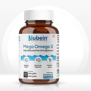 Blubein Mega Omega-3 fish oil, vanilla flavour, 60 capsules