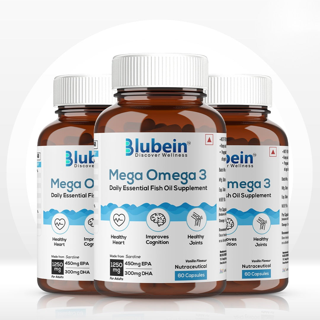 Blubein Mega Omega-3 fish oil, vanilla flavour, pack of 3