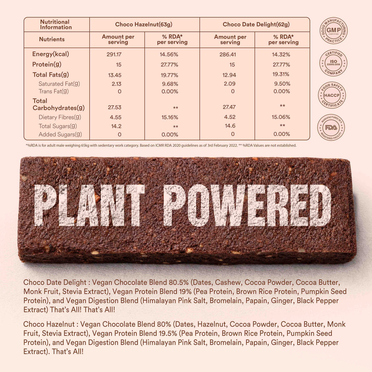 Blubein® 15g Plant Protein Bars - Choco Hazelnut & Choco Date Delight
