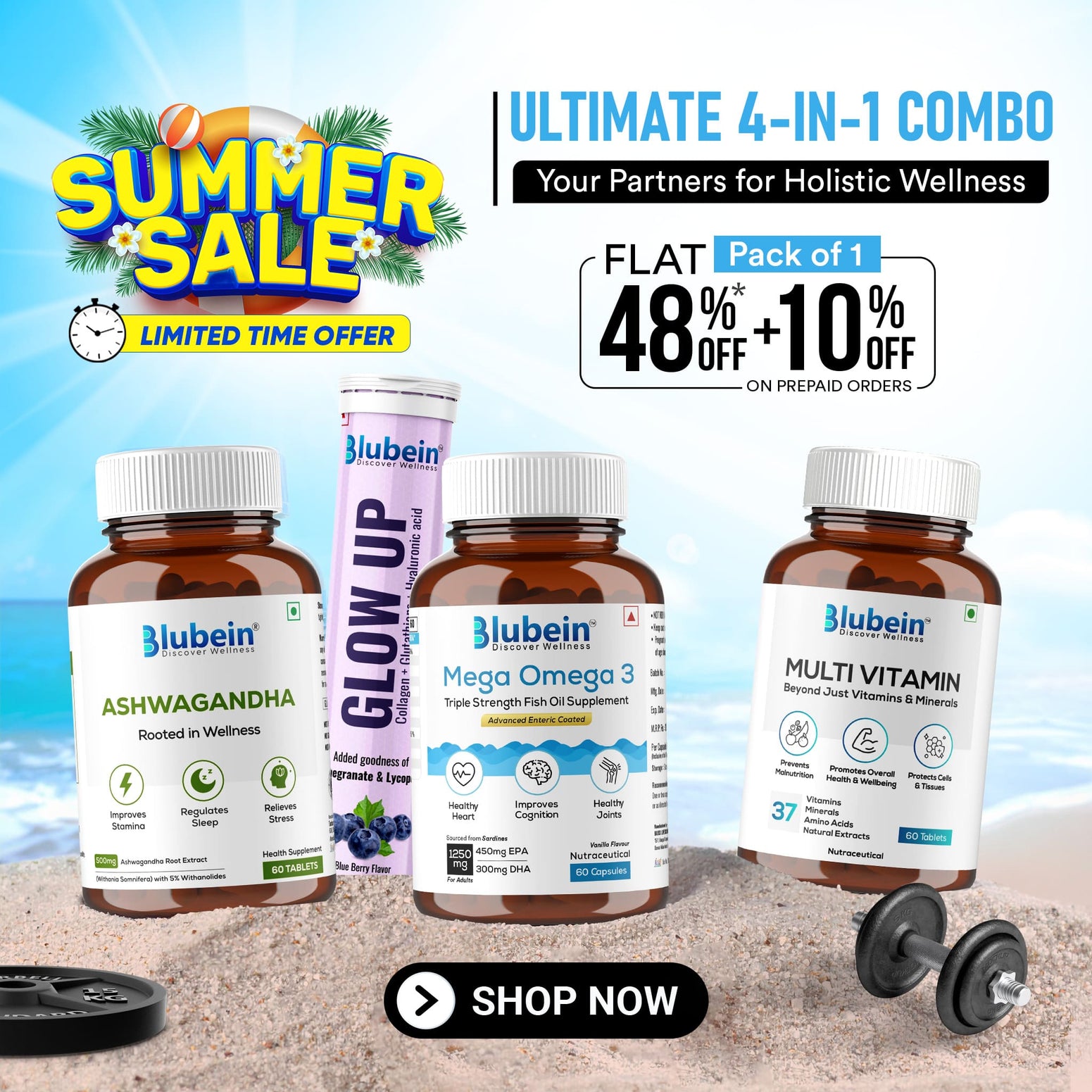 Multivitamin, Omega-3, Ashwagandha, Glow Up Combo