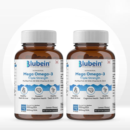 Blubein Mega Omega-3 fish oil, lemon flavour, pack of 2
