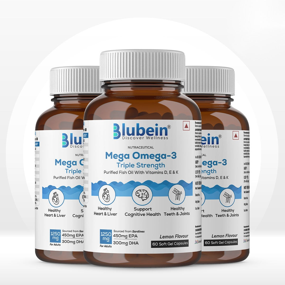 Blubein Mega Omega-3 fish oil, lemon flavour, pack of 3