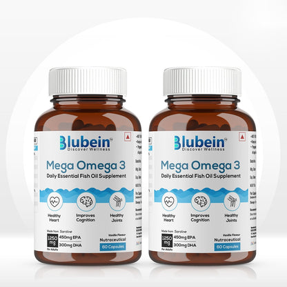 Blubein Mega Omega-3 fish oil, vanilla flavour, pack of 2