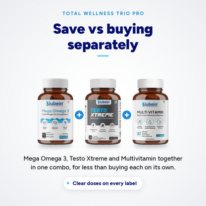 Total Wellness Trio PRO combo: Mega Omega 3, Testo Xtreme and Multivitamin, for less than buying each separately